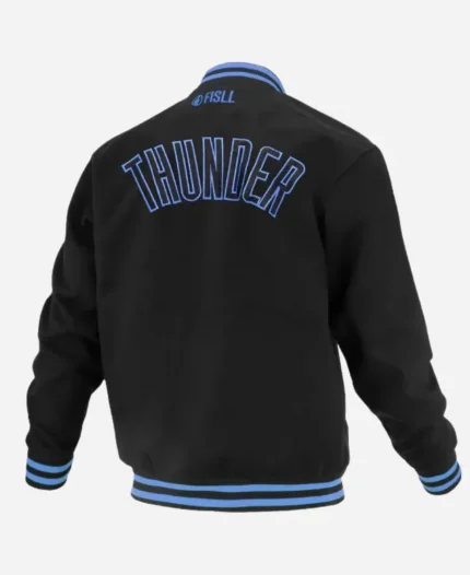 NBA 2025 Oklahoma City Thunder Starter Blue and Orange Satin Varsity Jacket