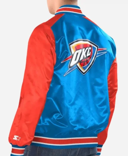 NBA 2025 Oklahoma City Thunder Starter Blue and Orange Satin Varsity Jacket