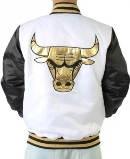 NBA Chicago Bulls Black and White Letterman Varsity Jacket For Unisex