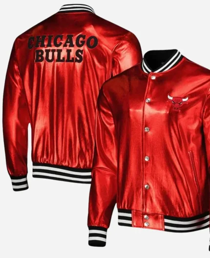 NBA Chicago Bulls Metallic Varsity Red Jacket