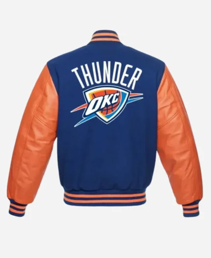 NBA Oklahoma City Thunder Blue and Orange Letterman Wool Varsity Jacket