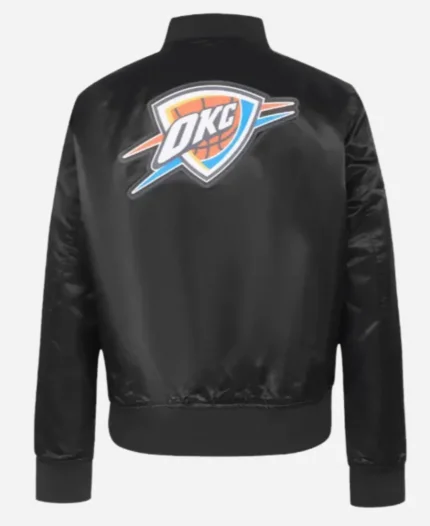  NBA Oklahoma City Thunder Classic Black Satin Varsity Bomber Jacket