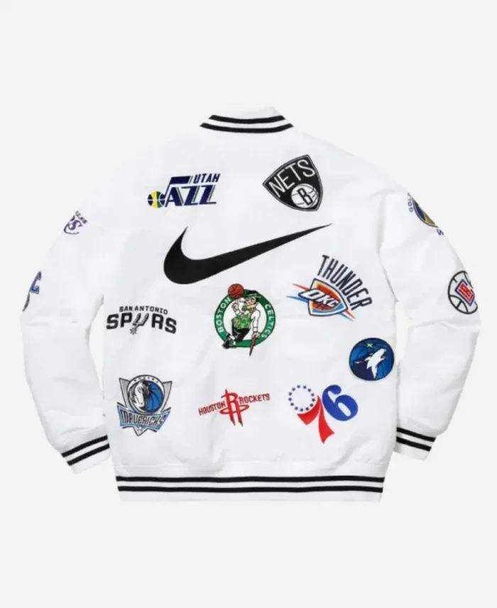 NBA Teams Warm-Up White Wool Varsity Bomber Jacket For Unisex