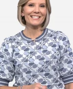 NBC News Daily 2025 Kate Snow Blue Floral Puff Sleeve Sweater