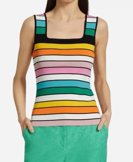 NBC News Daily 2025 Morgan Radford Striped Multicolor Knit Tank Top 