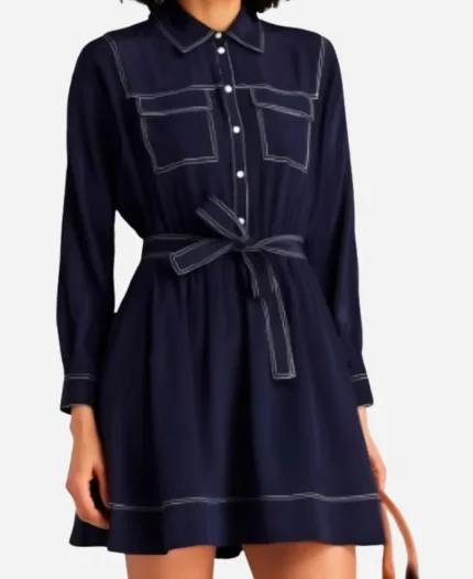 NBC News Daily 2025 Savannah Sellers Blue Contrast Stitch Mini Shirt Dress