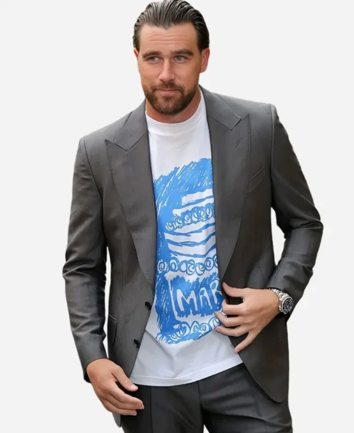 NEW YORK 2025 Amazon Upfront Travis Kelce Grey Suit