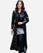 NY 2025 Selena Gomez Black Leather Coat