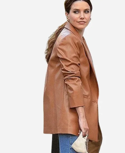NYC Sophia Bush Oversized Brown Leather Blazer Jacket