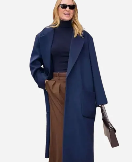 NYFW 2025 Uma Thurman Blue Trench Coat