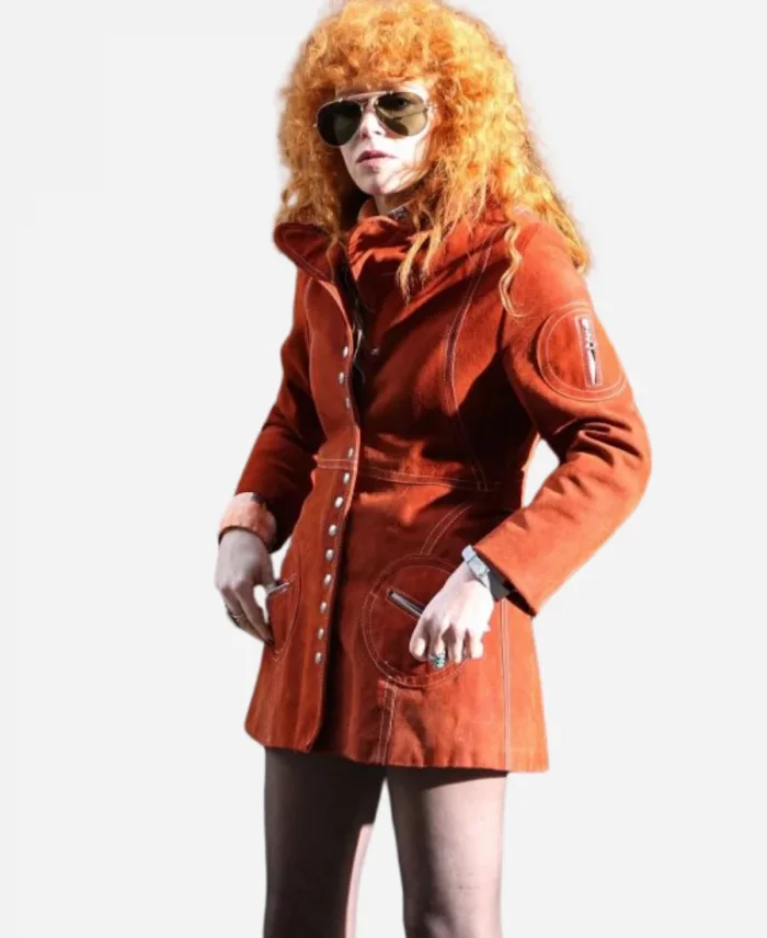 Natasha Lyonne Poker Face 2025 Charlie Cale Brown Suede Leather Coat