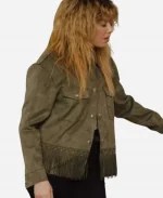 Natasha Lyonne Tv Series Poker Face 2023 Charlie Cale Green Fringe Suede Leather Jacket