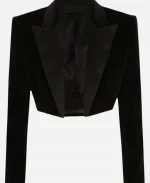 Netflix Tudum 2025 Sofia Carson Cropped Black Velvet Blazer