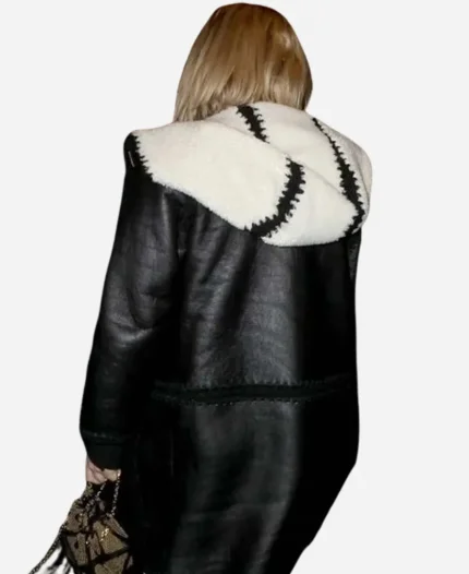 New York City Jennifer Lawrence Black Shearling Leather Coat