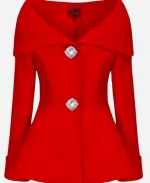 Next Gen NYC 2025 Emira D’Spain Red Off Shoulder Blazer Top For Sale
