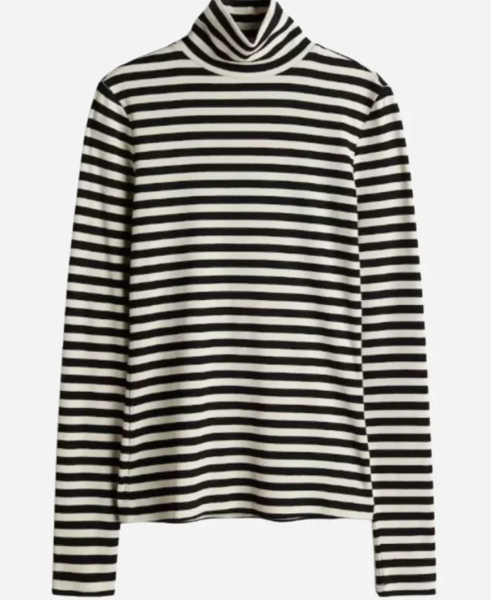 Nina Singh TV Series Art Detectives 2025 Shazia Malik BlackWhite Striped Mockneck Top