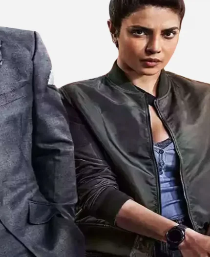 Noel Bisset Movie Heads of State 2025 Priyanka Chopra Jonas Black Bomber Jacket
