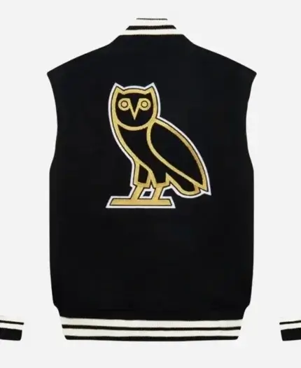 OVO Black And White Letterman Varsity Jacket For Unisex