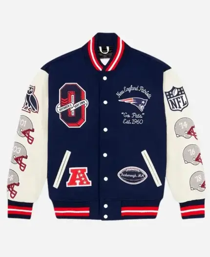 OVO New England Patriots Navy Blue And White Varsity Jacket