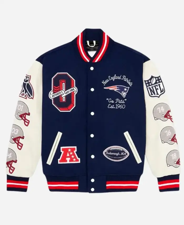 OVO New England Patriots Navy Blue And White Varsity Jacket