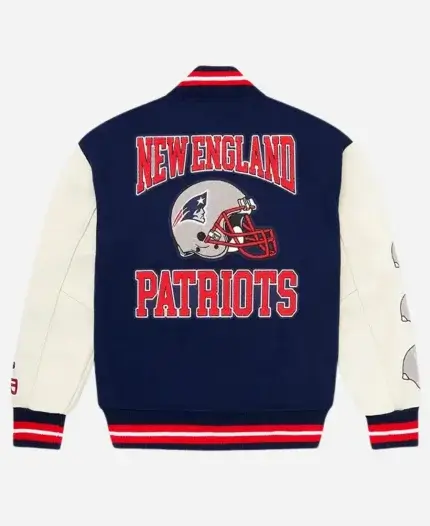OVO New England Patriots Navy Blue And White Varsity Jacket For Unisex