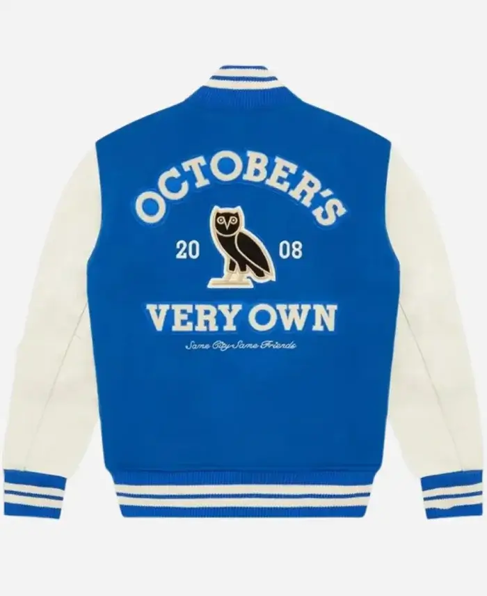 OVO Same City Same Friends Blue And White Letterman Varsity Jacket For Unisex