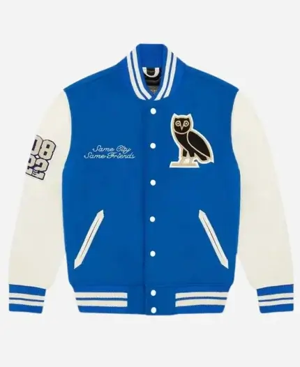 OVO Same City Same Friends Blue And White Varsity Jacket