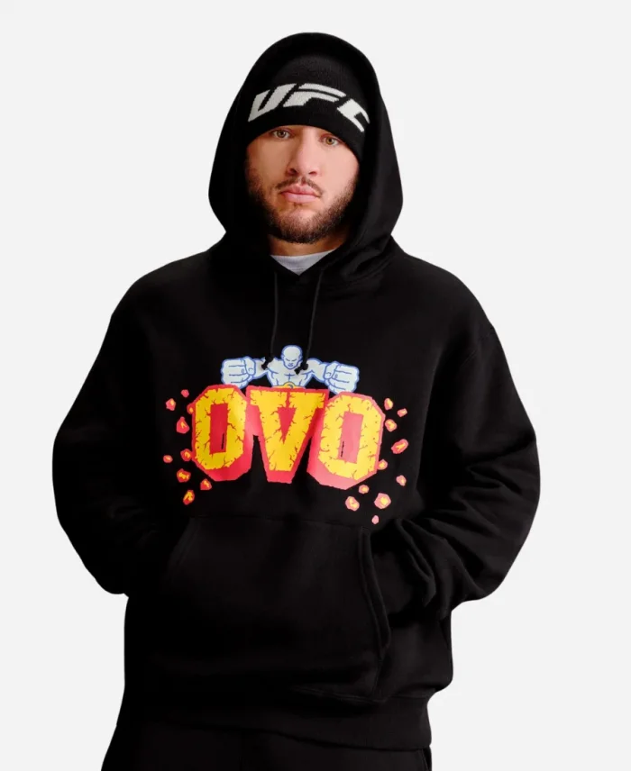 OVO X UFC Flame Logo Black Pullover Hoodie