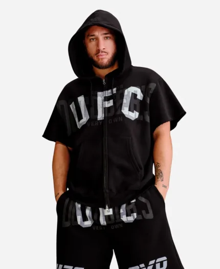 OVO X UFC Full Zip Short Sleeve Black Hoodie
