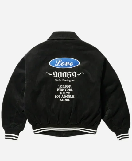 Palace Love Corduroy Black Bomber Varsity Jacket For Sale