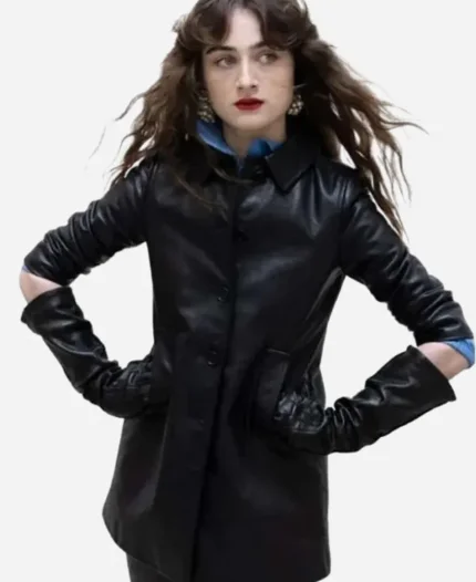 Raffey Cassidy 2025 Black Leather Jacket