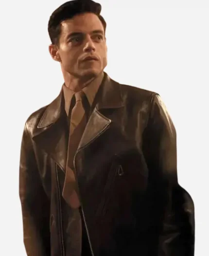 Rami Malek The Amateur 2025 Brown Leather Jacket