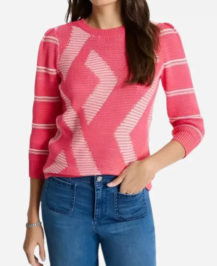 Rebecca Budig TV Series Bold and the Beautiful 2025 Taylor Hayes Jacquard Geo Sweater In Pink