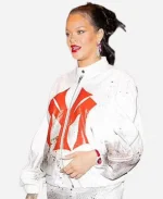 Rihanna NYC Bomber White Jacket
