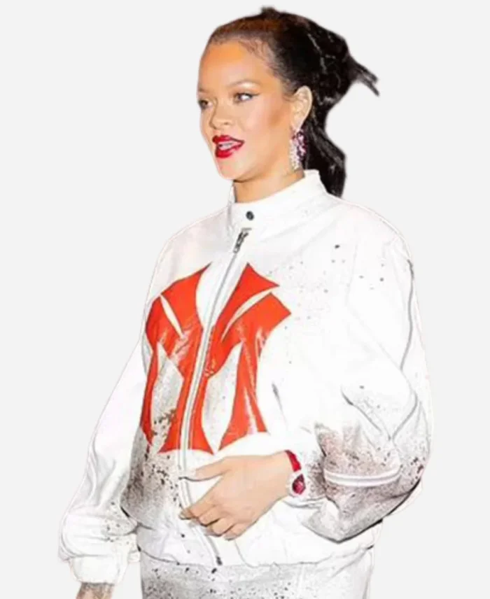 Rihanna NYC Bomber White Jacket