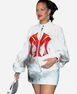 Rihanna NYC White Bomber Jacket