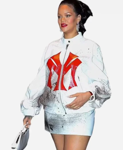 Rihanna NYC White Bomber Jacket
