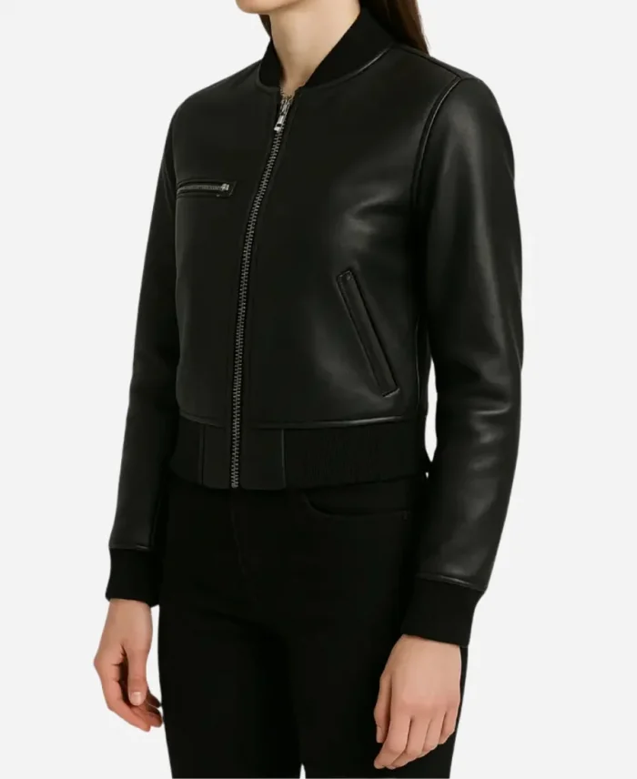 Rose Tv Series Dept. Q 2025 Leah Byrne Black Leather Bomber Jacket