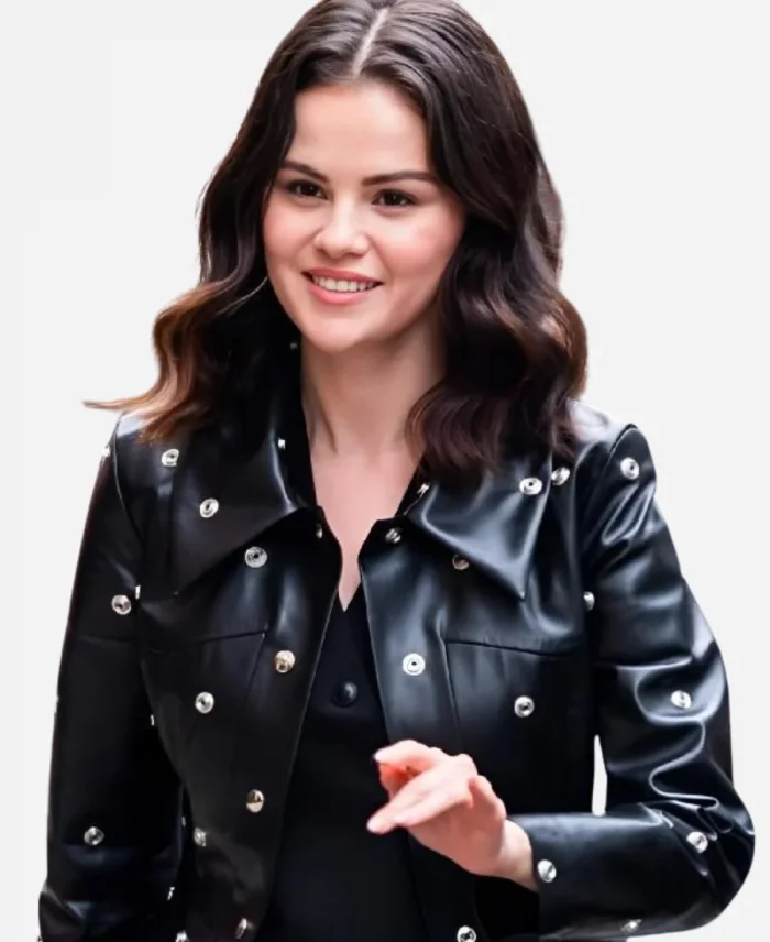 Selena Gomez NY 2025 Black Leather Coat