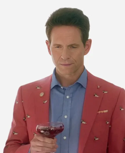 Sirens 2025 Glenn Howerton Duck Print Pink Coat