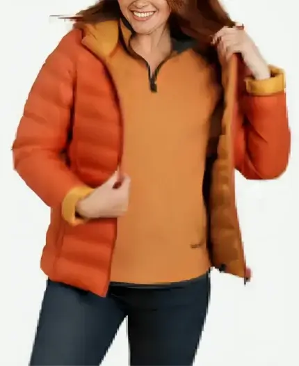 Sorcha Groundsell TV Series An t-Eilean 2025 Kat Crichton Orange Puffer Hooded Jacket