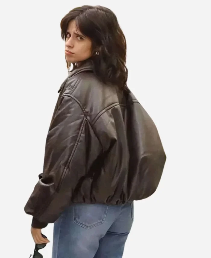 Street Style Rome 2025 Camila Cabello Oversized Brown Bomber Leather Jacket