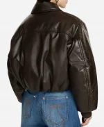 Street Style Rome 2025 Camila Cabello Oversized Brown Bomber Leather Jacket For Sale