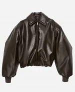 Street Style Rome 2025 Camila Cabello Oversized Brown Bomber Leather Jacket For Unisex
