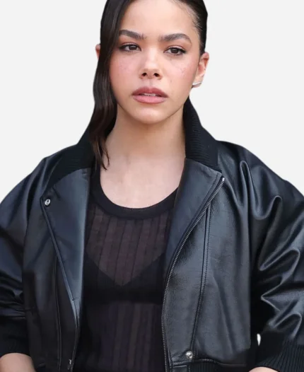 TUDUM Antonia Gentry Cropped Black Leather Jacket For Sale