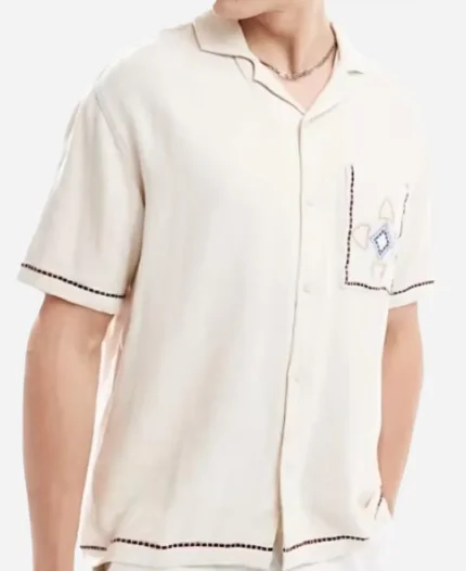 TV-Series Destination X 2025 Shayne Cureton White Embroidered Pocket Shirt