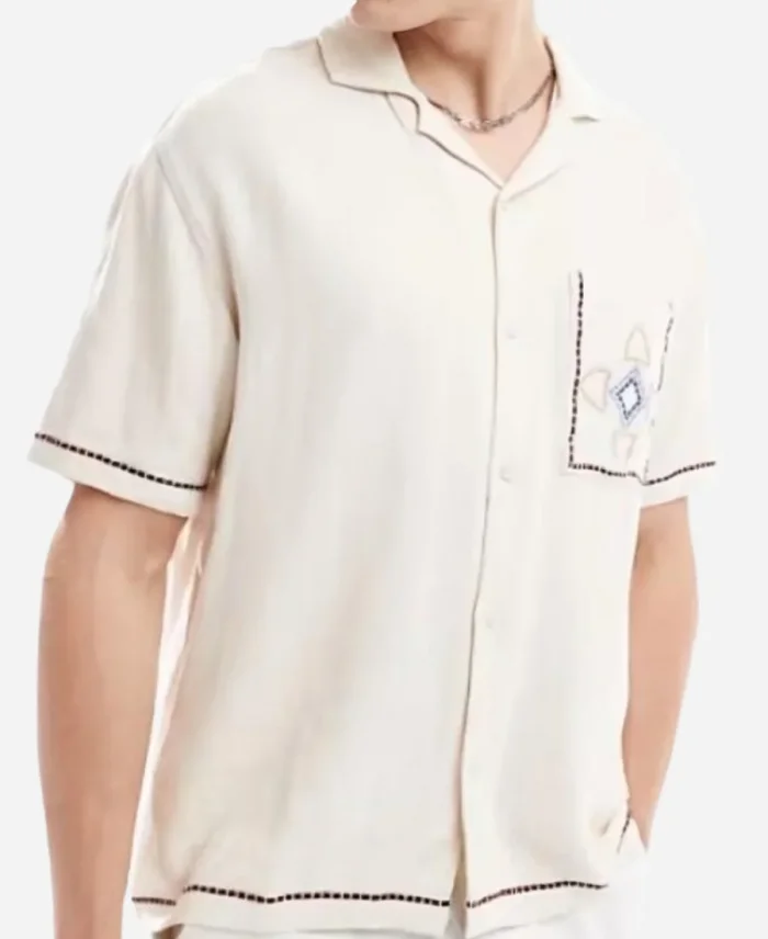 TV-Series Destination X 2025 Shayne Cureton White Embroidered Pocket Shirt
