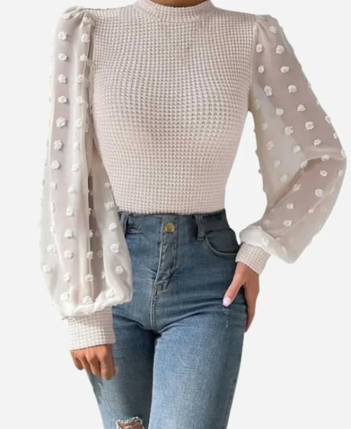 TV-Series Destination X Season 01 2025 Tai Lowry Mesh Dot Sleeve Sweater