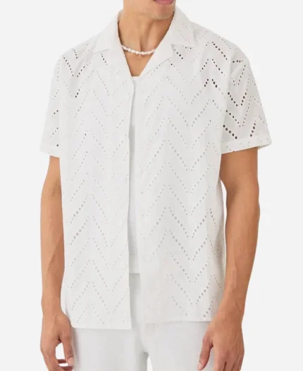 TV Series Love Island USA Season 07 Nicolas Vansteenberghe White Broderie Shirt