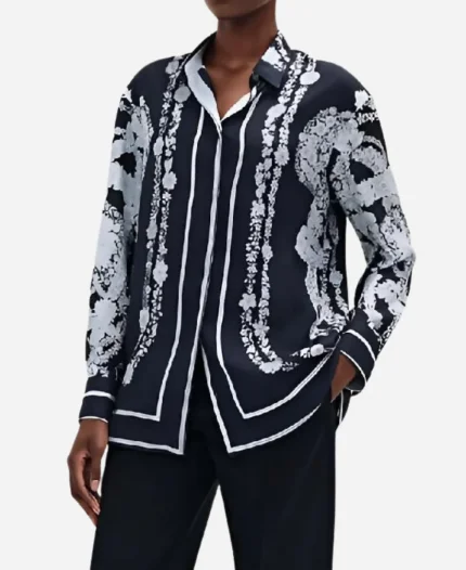 TV Series Yes Chef 2025 Martha Stewart Floral Silk Black And White Blouse